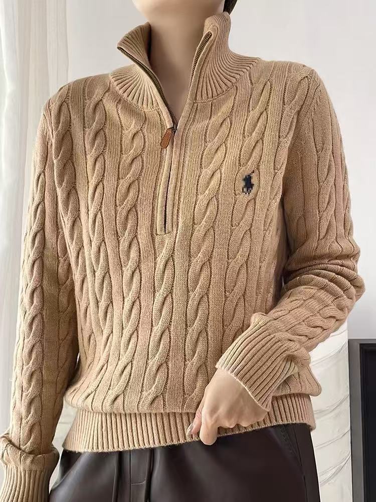 韩版半拉链翻领毛衣女秋冬加厚软糯针织衫慵懒上衣,针织衫/毛衣,春贝羊绒