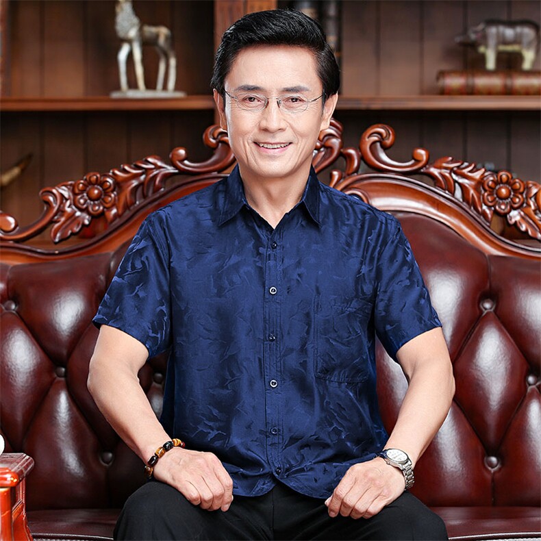 夏季新款爸爸中年男士夏装短袖衬衫老年人图片