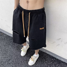 美式黄泥毛边破洞牛仔短裤男夏季潮牌直筒宽松高街五分裤WD58-P37，男装牛仔裤，星座1008