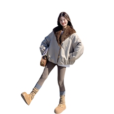 韩版大翻领工装派克服女2025年冬季新款宽松休闲加绒加厚保暖棉服，女装皮草，2B113
