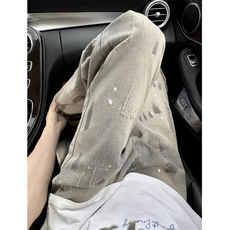 美式复古水洗牛仔裤男猫爪扎染vibe裤子宽松直筒休闲裤LA4500-p45,男装牛仔裤,星座1008