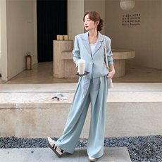 26春新款现-浅蓝温柔风拼接格子西装套装2628-P180K288，女装套装/套裙，2B190