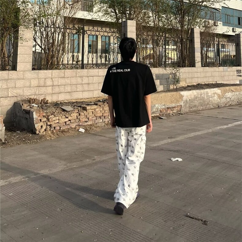 美式风泼墨印花直筒牛仔裤男女高街潮流休闲垂感百搭阔腿裤子,男装牛仔裤,星座506A