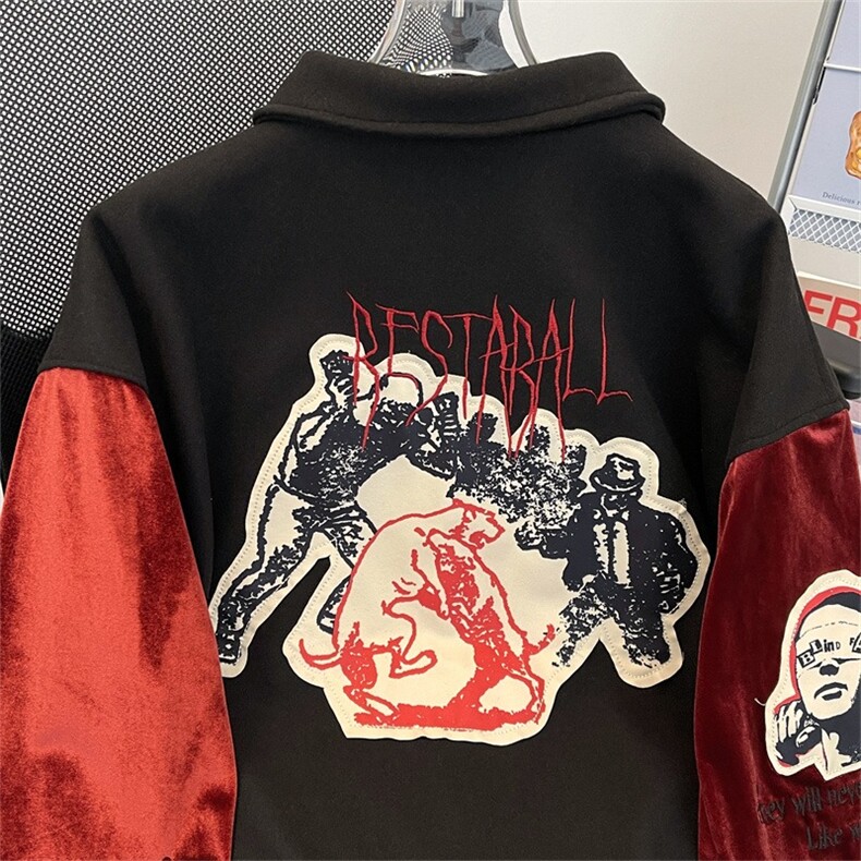 HY0787-P70美式复古撞色拼接夹克棒球服男女高街绣宽松情侣外套,男装夹克,电商C233