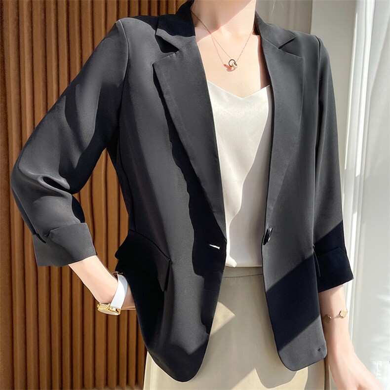哑光高级感轻奢醋酸上衣垂感丝质缎面西装外套女秋季新款小西服，女装西装，朝贺羊绒
