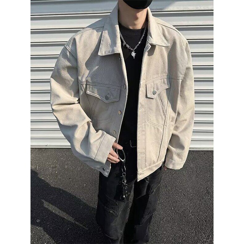 男士夹克外套春季2025新款高级感韩版潮流斜纹辑明线短款翻领工装,男装夹克,星座601-1