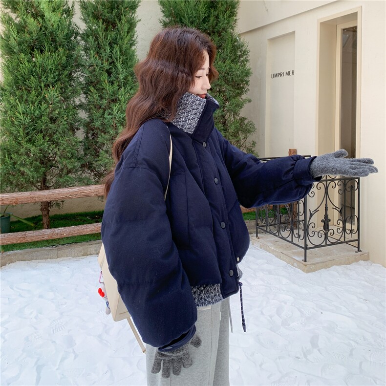 藏青色针织拼接短款羽绒服女2025冬新款设计感小个子90白鸭绒外套,女装羽绒服,辉之琳