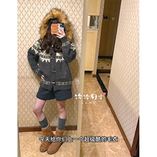 重磅北极绒座山雕大毛毛领毛衣外套冬美式复古休闲慵懒风针织开衫，男装针织衫/毛衣，电商A486-1