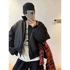 抖音得物美式潮休闲夹克春季立领纯色复古工装加厚棉服外套MF01，男装夹克，电商A443