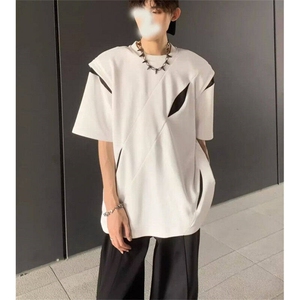 拼接肩垫短袖男夏季美式高街潮半袖重磅设计感小众t恤LTK7033-P35图片