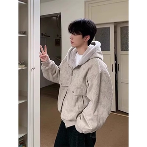 薄棉服女秋冬新款连帽文艺复古休闲时尚百搭宽松拼接棉衣女图片