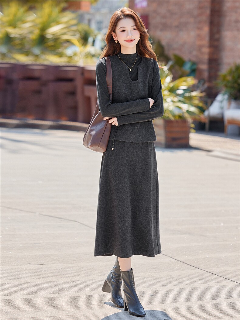 优雅气质针织套装裙女2026春秋新款修身马甲打底衫半身裙子三件套,女装套装/套裙,煊芮熙