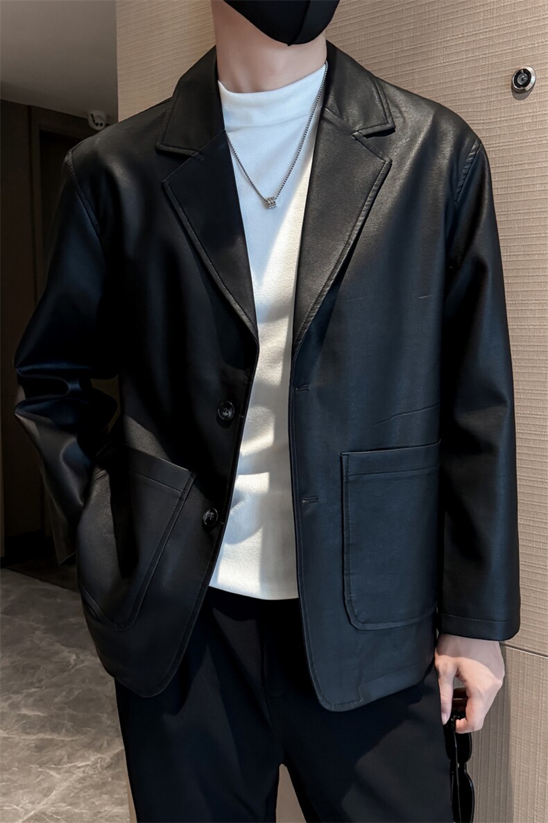社会小伙秋冬纯色皮衣单西2025秋季长袖夹克店主风JK8002-P115,男装夹克,电商A236