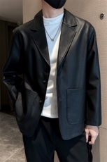 社会小伙秋冬纯色皮衣单西2025秋季长袖夹克店主风JK8002-P115，男装夹克，电商A236
