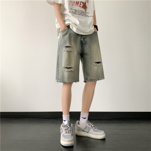 破洞牛仔短裤男韩版潮流高街帅气2026夏季ins宽松五分裤RK437-P35图片