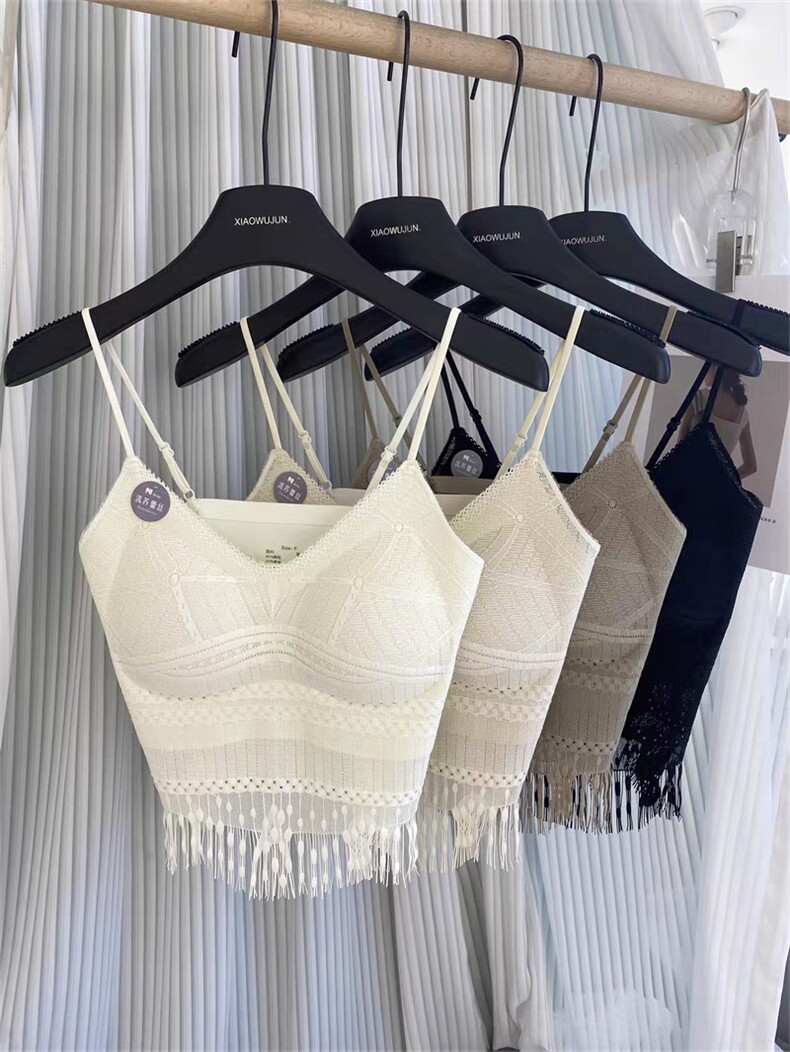 夏季穿搭小香风性感纯欲超好看吊带背心带胸垫蕾丝钩花打底上衣女，女装背心吊带，安月电商供货