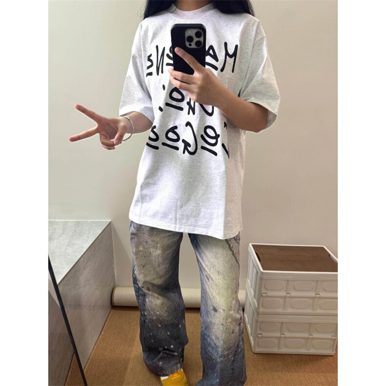 H0722-P30宽松休闲2026新款夏季短袖印花t恤女图片