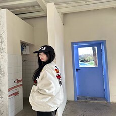 美式高街徽章字母刺绣棒球服冬季夹棉加厚棉衣男女夹克外套，男装夹克，星座218-8