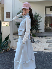 蓝色韩系学院风套装裙女春季2025新款减龄打底衣马甲半身裙三件套，女装套装/套裙，诺蝶