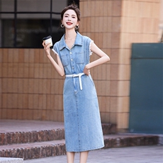薄款牛仔连衣裙女夏季蕾丝拼接2025新款收腰显瘦气质小个子衬衫裙，女装连衣裙，丽影随形