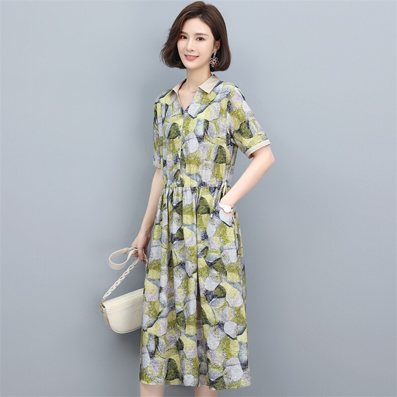 清仓货捡漏尾单剪标女装品牌外贸苎麻棉碎花半开扣系带连衣中长裙,女装连衣裙,阿丹