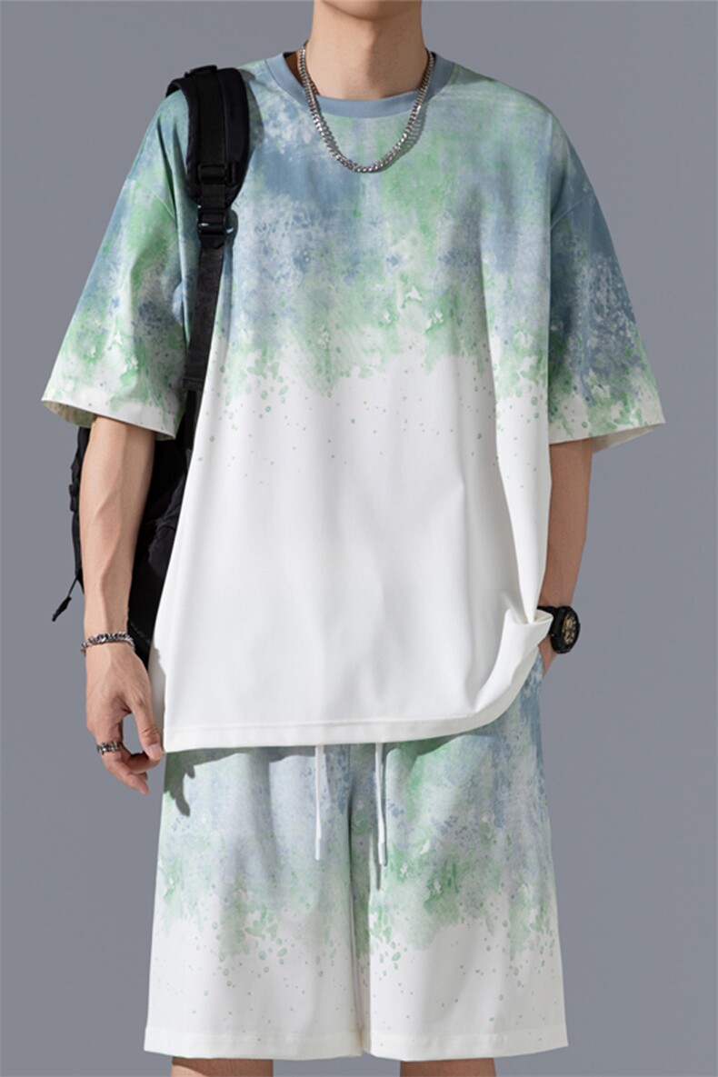 2025夏季新款港风无影墙大码冰丝短袖套装M-5XHQ25586-P60,男装T恤,电商A022