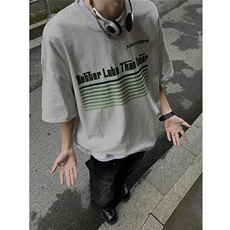 港风条纹印花大码短袖T恤男DT77773P18块特价控38：供抖音视频，男装T恤，星座227-7