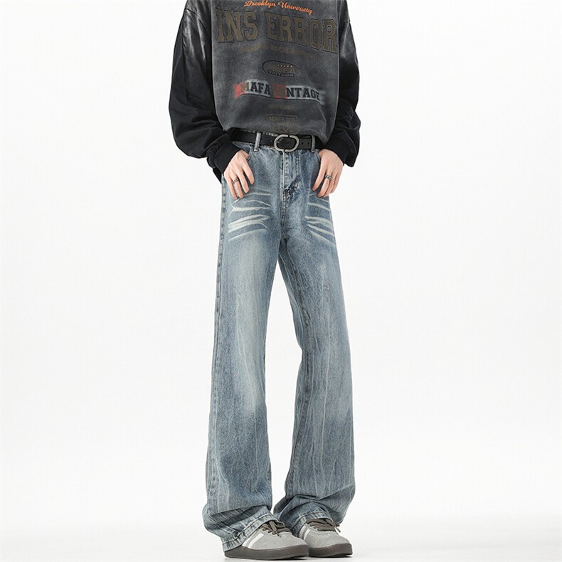 D784-特P39美式复古微喇闪电纹牛仔裤，男装牛仔裤，星座1503