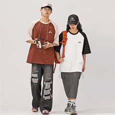 2024夏季新款男装日系潮牌纯棉拼接圆领宽松短袖休闲T恤T880-F44，男装T恤，电商A101（原外27）