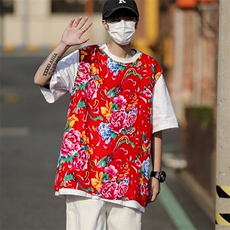MJ04夏新男士休闲透气凉爽坎肩无袖马甲男女团队服东北大花喜庆潮，男装背心/马甲，星座115A(原星座507）