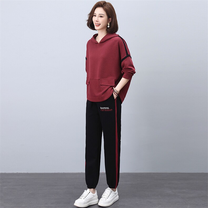 连帽卫衣套装女2025春秋新款大码宽松洋气中年妈妈运动休闲两件套,女装套装/套裙,忆绮罗