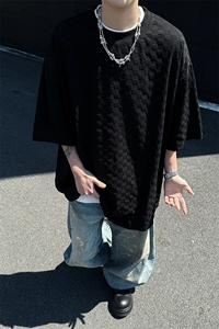 8XL-M 特大码短袖男夏季港风棋盘格子T恤冰丝半截五分袖DX323P35图片