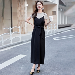 时尚直筒连衣裙套装女夏季小个子2024年新款t恤两件套高级感显瘦图片