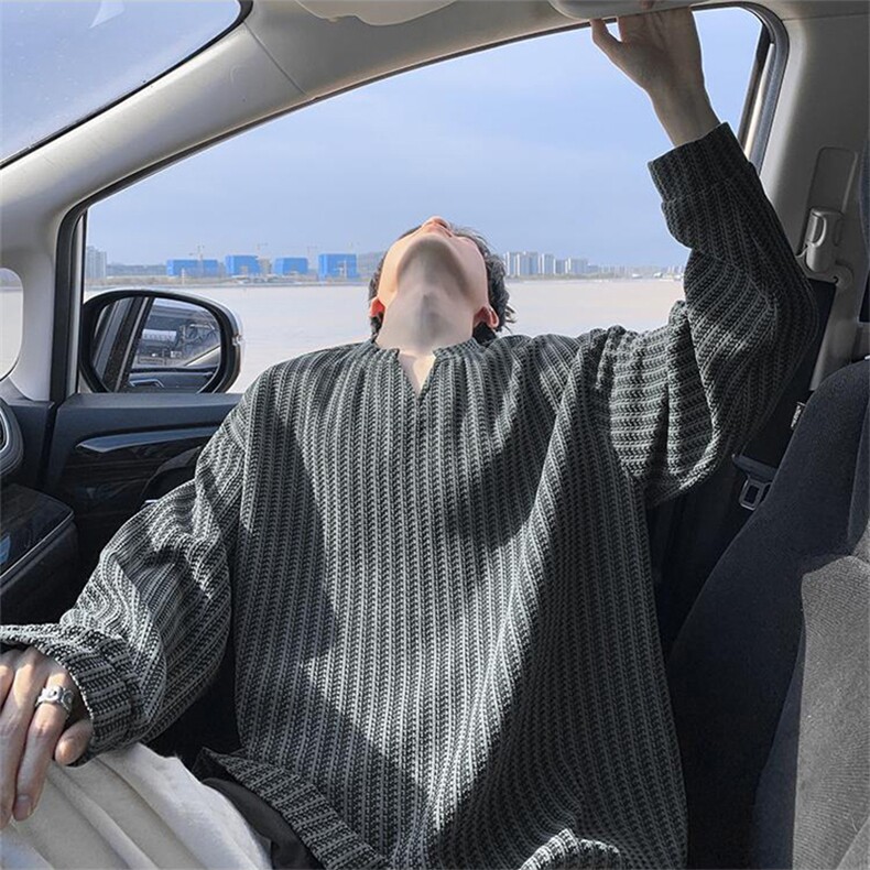 美式高街千鸟格子长袖T恤男女亨利V领英伦雅痞休闲宽松长袖打底衫，男装T恤，电商A443