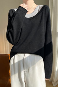 秋季新款简约气质时尚真两件套上衣 宽松显瘦百搭针织衫/毛衣图片