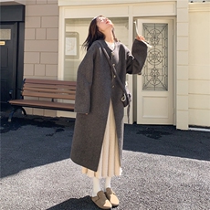 学院风双面呢羊毛大衣女冬季2025新款韩系气质长款灰色毛呢外套，女装毛呢外套，2B187