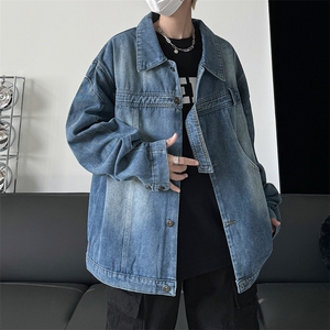 F110-P67 韩版设计感水洗牛仔外套男秋季复古潮牌宽松休闲夹克图片