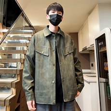 秋季青年皮夹克男士翻领皮衣潮薄款休闲外套A266-PY009-P100控168，男装夹克，电商A266