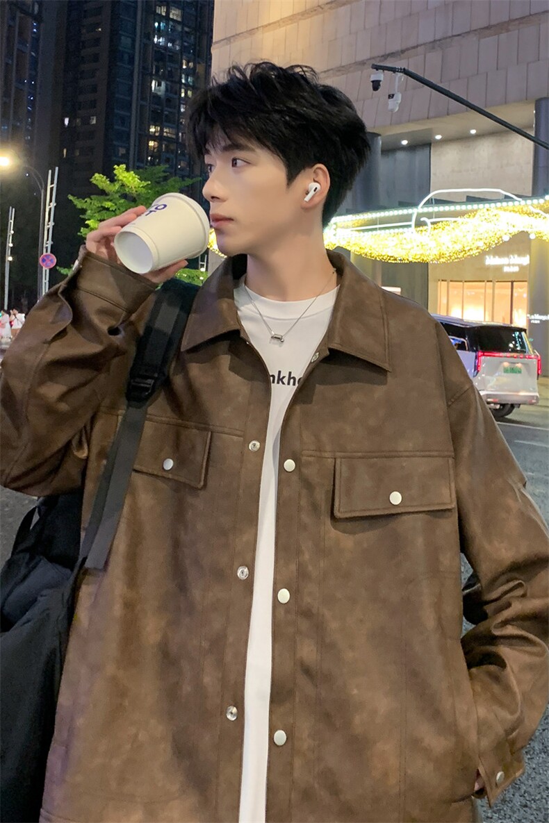 夜景工装机动皮衣美式潮牌皮夹克外套光板二开A406JK1230特P83,男装夹克,星座309（原A406）