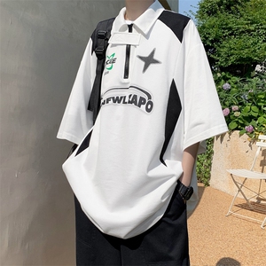 冰丝网眼短袖Polo衫男夏季日系复古宽松翻领半拉链T恤 T1144-P32图片