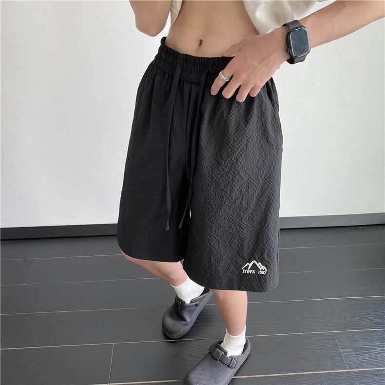 刺绣冰丝短裤男款夏季潮牌外穿速干半截裤大码宽松美式休闲五分裤,男装休闲裤,电商B315