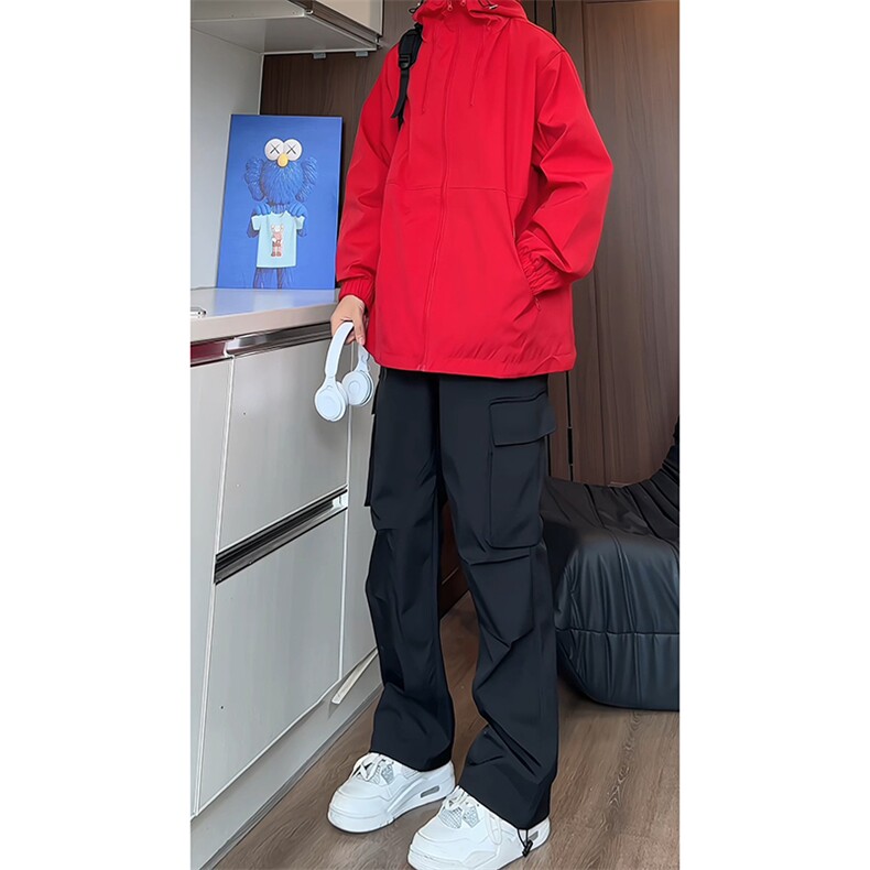TZ105170/P100套装个性多拉链夹克裤子男士宽松外套工装裤两件套,男装夹克,电商基地A050