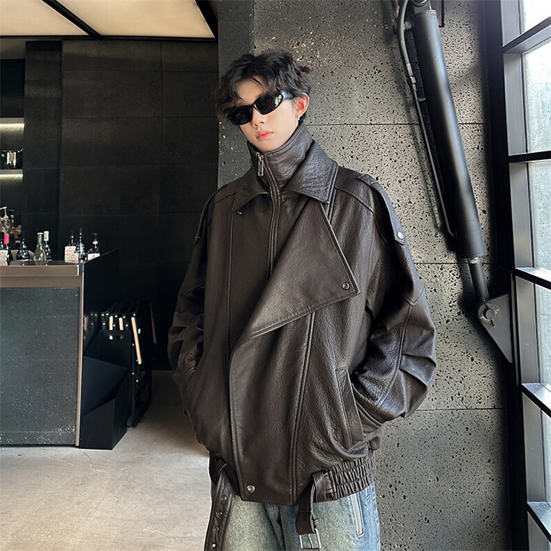 春装重工艺PU皮衣机车男帅气拉风休闲男外套A071-P05-P135，男装皮衣，电商A071