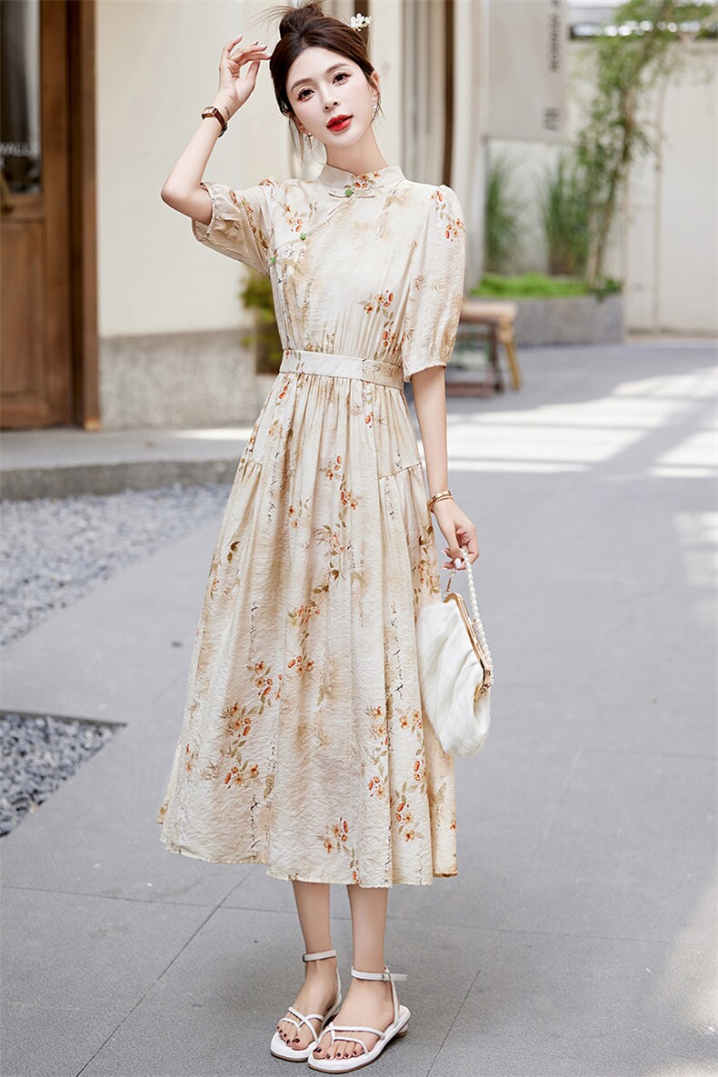 知性优雅精致新中式盘口设计感连衣裙2024夏季新款连衣裙,女装连衣裙,蝶眷