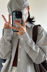 高品质牛仔条纹衬衫潮牌长袖衬衣潮流宽松休闲外套CS017-P30，男装衬衫，星座301C-5