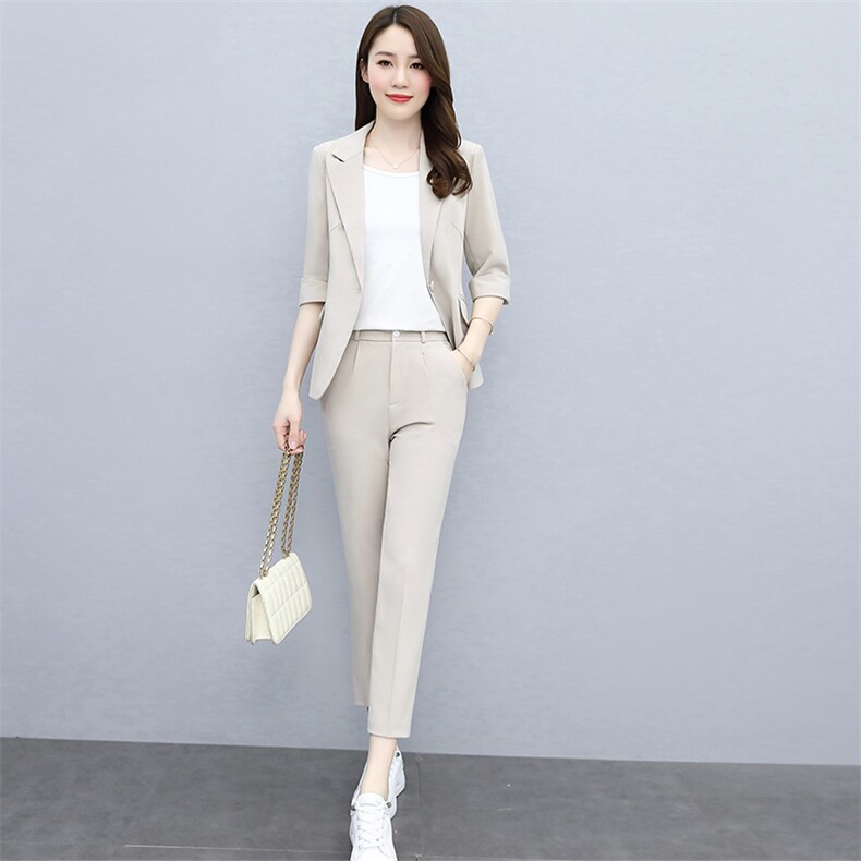 西装套装女2023夏季新款中袖薄款时尚休闲小个子职业西服两件套潮,商品下架区,韩然一族