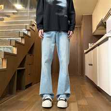 2026美式高街牛仔裤男春季款痞帅休闲直筒宽松微喇长裤J8080-P45，男装牛仔裤，星座509