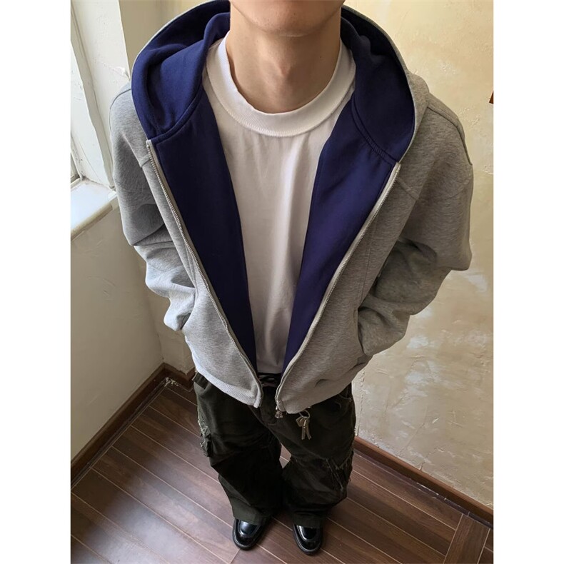 2025新款短款连帽卫衣开衫男女春秋美式潮牌重磅撞色情侣帽衫外套，女装短外套，星座506A