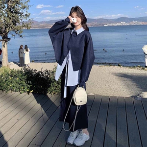 开春穿搭一整套女2025新款今年流行设计感假两件上衣阔腿裤两件套图片