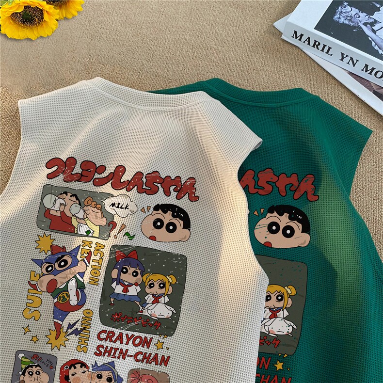 华夫格背心直播高品质重磅220克蜡笔小新印花HB7102-P25控38,男装背心/马甲,星座508（原C305）